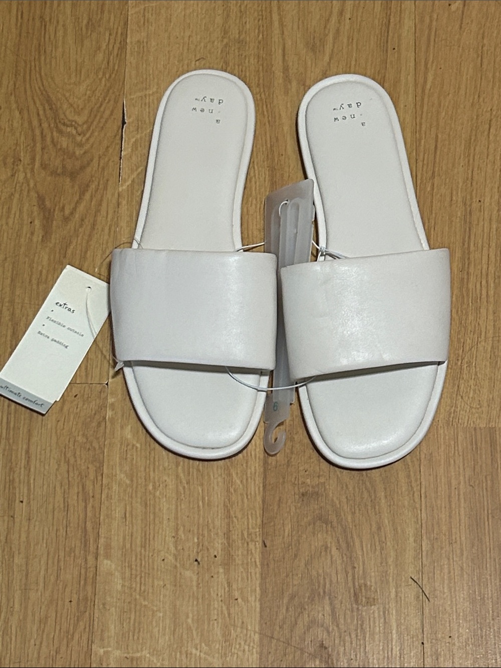 a new day White Lulu Slide Sandals – Minimal Single-Band Slides Size 9